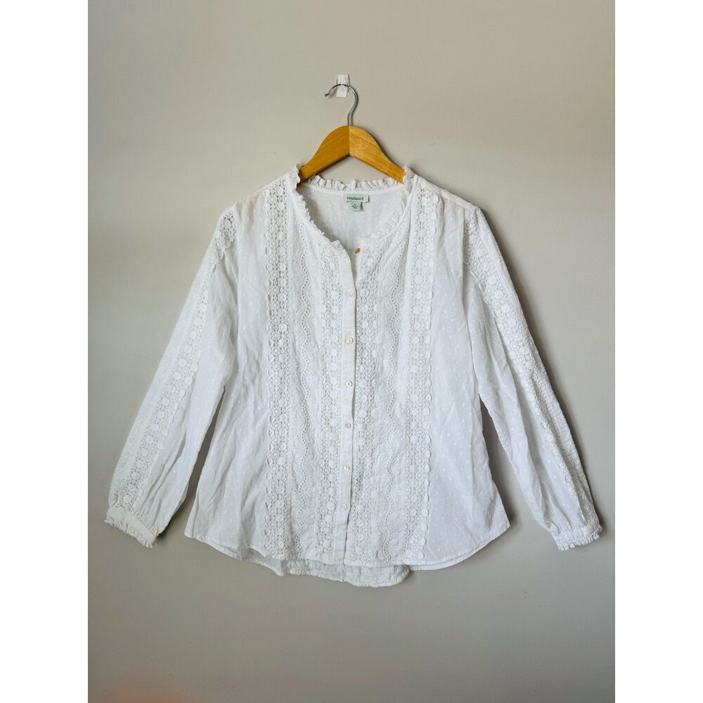 Sundance Eyelet Lace Long Sleeve Button Up Womens L White Cotton.